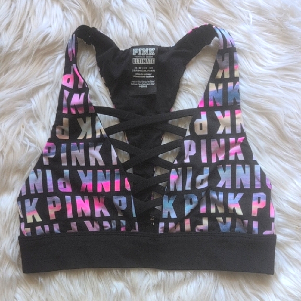 PINK Victoria's Secret Ultimate Black and Pink Sports Bra XS